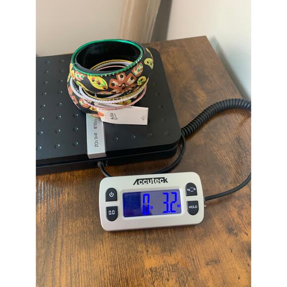 Antika Two Black Floral Wooden Bangle Bracelets with Six Metal Bangles New! - Picture 5 of 5